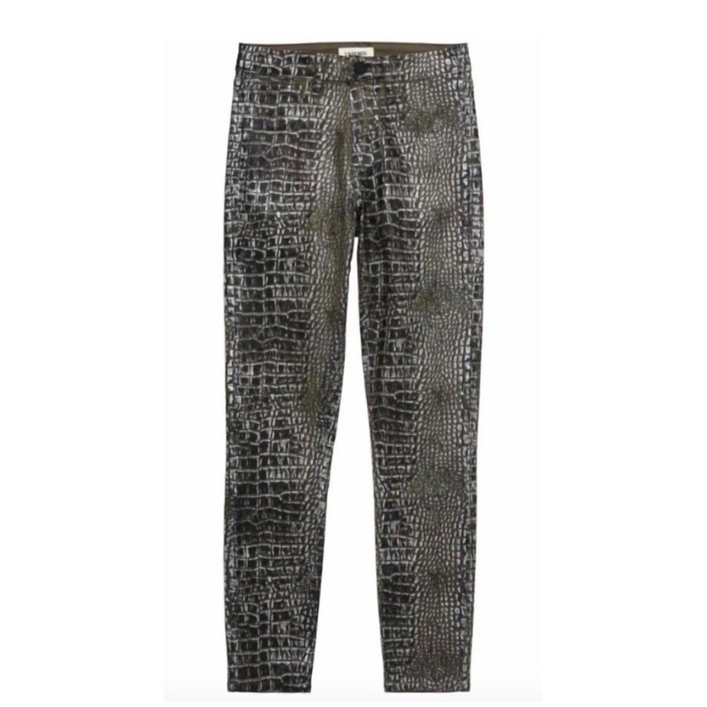 L'AGENCE Margot High Rise Skinny Jeans in Chestnut Black Croc Foil Size 25 NWT - Picture 14 of 15